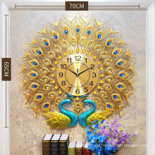 Retro Lucky Peacock Metal Wall Clock for Decoration